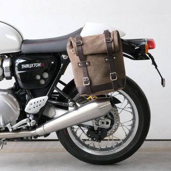 Sacoche latérale en cuir fendu + Gauge cadre Triumph Thruxton