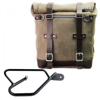 Sacoche latérale en croûte de cuir + cadre Guzzi V9 Bobber DX