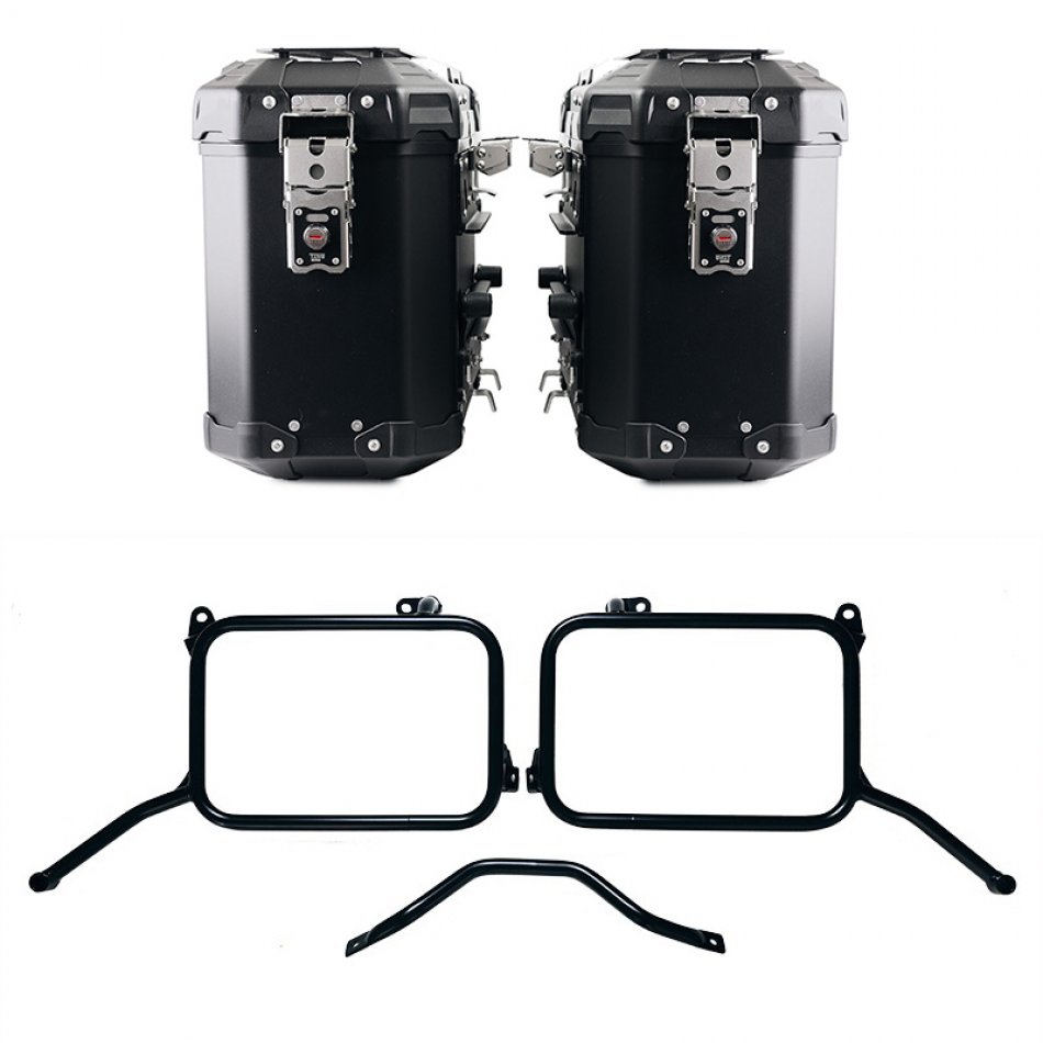 Paire de sacs Atlas en aluminium 39L + 39L + Cadres de sacoches en aluminium pour échappement d'origine Royal Enfield Himalayan 450 (à partir de 2024)