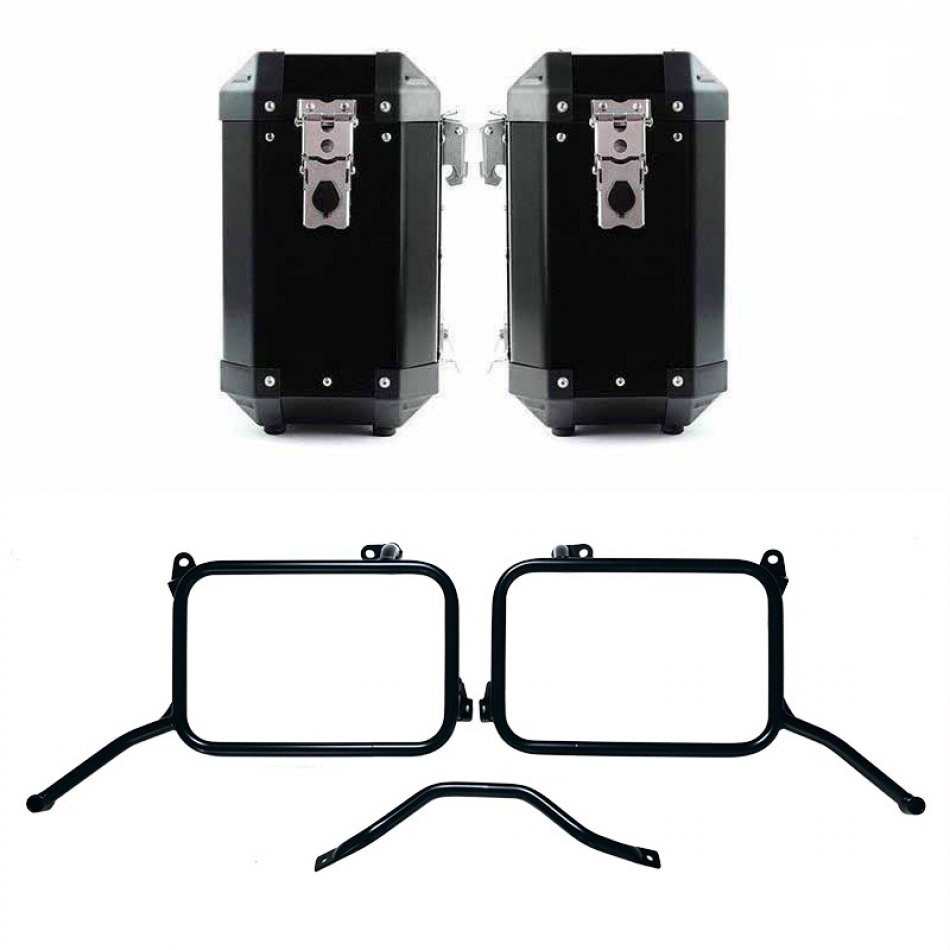 Paire de sacoches aluminium Atlas 40L+40L pour cadre Royal Enfield Himalayan 450, pour échappement d'origine (à partir de 2024)