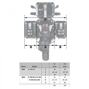 Paire de sacoches aluminium Atlas 47L+41L + Cadres pour sacoches aluminium BMW R1300GS