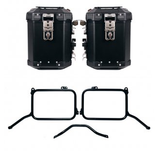 Ensemble de sacoches latérales Atlas en aluminium 48L+48L + Cadres de sacoches en aluminium pour échappement d'origine Royal Enfield Himalayan 450 (à partir de 2024)