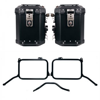 Ensemble de sacoches latérales Atlas en aluminium 48L+48L + Cadres de sacoches en aluminium pour échappement d'origine Royal Enfield Himalayan 450 (à partir de 2024)