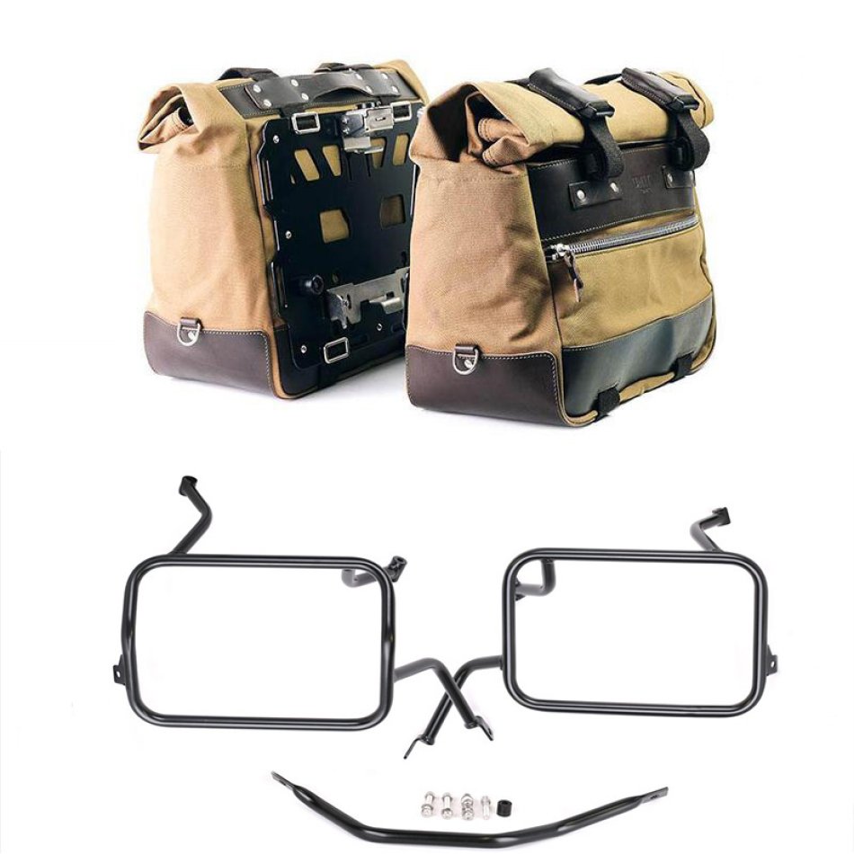 Paire de sacoches cavalières Cult en Toile 40L - 50L + Paire de plaques aluminium + Cadres de sacoches en aluminium Atlas BMW F450GS