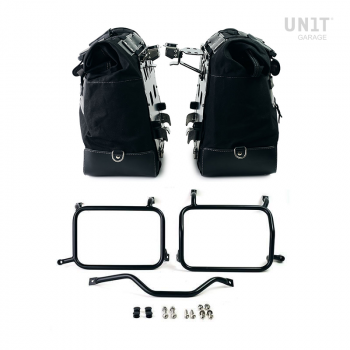 Paire de sacoches cavalières Cult en Toile 40L - 50L + Paire de plaques aluminium + Cadres de sacoches en aluminium Atlas HD Pan America