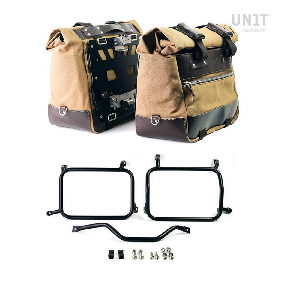 Paire de sacoches cavalières Cult en Toile 40L - 50L + Paire de plaques aluminium + Cadres de sacoches en aluminium Atlas HD Pan America