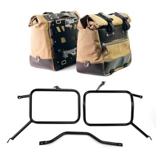Paire de sacoches cavalières Cult en Toile 40L - 50L + Paire de plaques aluminium + Cadre pour sacs Atlas en aluminium Triumph Street Scrambler 900 (à partir de 2026)