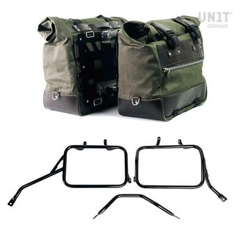 Paire de sacoches cavalières Cult en Toile 40L - 50L + Paire de plaques aluminium + Cadres de sacoches en aluminium Triumph Tracker 400