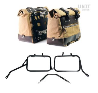 Paire de sacoches cavalières Cult en Toile 40L - 50L + Paire de plaques aluminium + Cadres de sacoches en aluminium Triumph Tracker 400