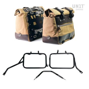 Paire de sacoches cavalières Cult en Toile 40L - 50L + Paire de plaques aluminium + Cadres de sacoches en aluminium Triumph Tracker 400
