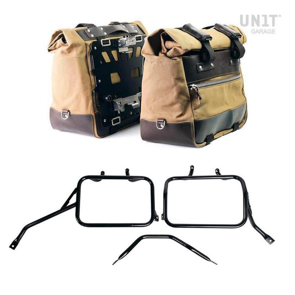 Paire de sacoches cavalières Cult en Toile 40L - 50L + Paire de plaques aluminium + Cadres de sacoches en aluminium Triumph Tracker 400