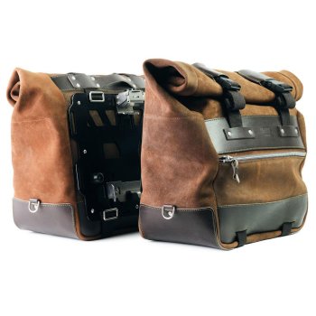 Paire de sacoches cavalières Cult en croûte de cuir 40L - 50L + Plaque Aluminium