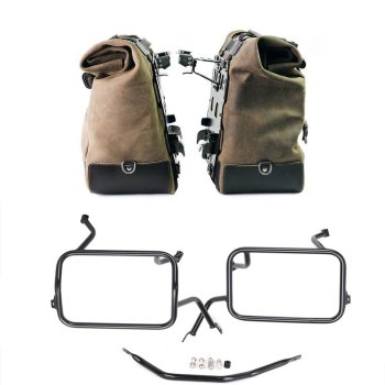 Paire de sacoches cavalières Cult en croûte de cuir 40L - 50L + Plaque Aluminium + Cadres de sacoches en aluminium Atlas BMW F450GS