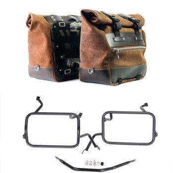 Paire de sacoches cavalières Cult en croûte de cuir 40L - 50L + Plaque Aluminium + Cadres de sacoches en aluminium Atlas BMW F450GS