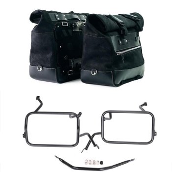Paire de sacoches cavalières Cult en croûte de cuir 40L - 50L + Plaque Aluminium + Cadres de sacoches en aluminium Atlas BMW F450GS