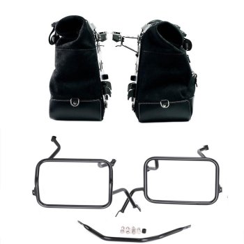 Paire de sacoches cavalières Cult en croûte de cuir 40L - 50L + Plaque Aluminium + Cadres de sacoches en aluminium Atlas BMW F450GS