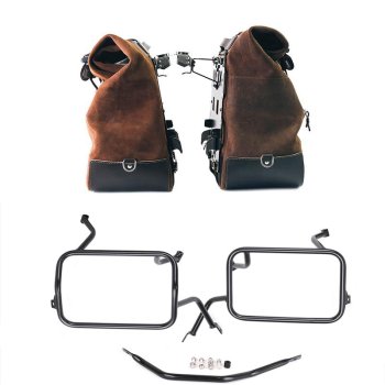 Paire de sacoches cavalières Cult en croûte de cuir 40L - 50L + Plaque Aluminium + Cadres de sacoches en aluminium Atlas BMW F450GS