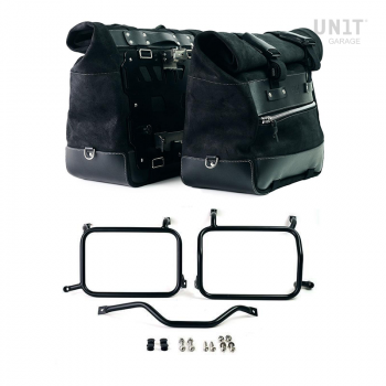 Paire de sacoches cavalières Cult en croûte de cuir 40L - 50L + Plaque Aluminium + Cadres de sacoches en aluminium Atlas HD Pan America