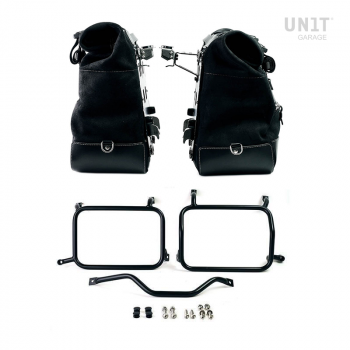 Paire de sacoches cavalières Cult en croûte de cuir 40L - 50L + Plaque Aluminium + Cadres de sacoches en aluminium Atlas HD Pan America