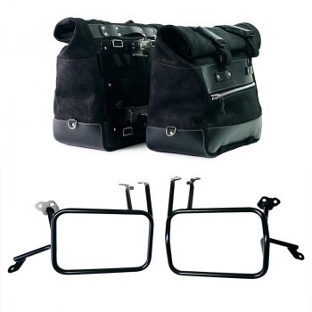 Paire de sacoches cavalières Cult en croûte de cuir 40L - 50L + Plaque Aluminium + Cadres de valises latérales en aluminium Atlas pour KTM 1290/1390 Super Adventure S-R