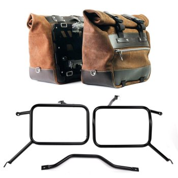 Paire de sacoches cavalières Cult en croûte de cuir 40L - 50L + Plaque Aluminium + Cadre pour sacs Atlas en aluminium Triumph Street Scrambler 900 (à partir de 2026)