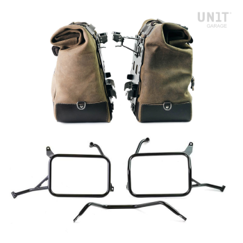 Paire de sacoches cavalières Cult en croûte de cuir 40L - 50L + Plaque Aluminium + Cadres de sacoches en aluminium Atlas Yamaha Ténéré 700