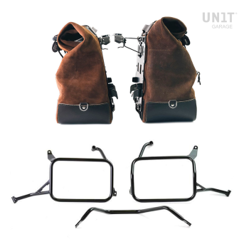 Paire de sacoches cavalières Cult en croûte de cuir 40L - 50L + Plaque Aluminium + Cadres de sacoches en aluminium Atlas Yamaha Ténéré 700