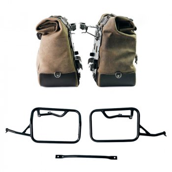 Paire de sacoches latérales Cult en croûte de cuir 40L - 50L + Plaque aluminium + Cadres pour sacoches aluminium BMW R12 NineT