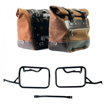 Paire de sacoches latérales Cult en croûte de cuir 40L - 50L + Plaque aluminium + Cadres pour sacoches aluminium BMW R12 NineT