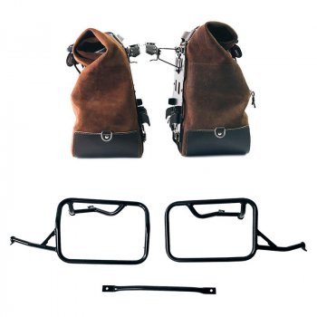 Paire de sacoches latérales Cult en croûte de cuir 40L - 50L + Plaque aluminium + Cadres pour sacoches aluminium BMW R12 NineT