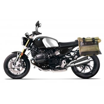 Paire de sacoches latérales Cult en croûte de cuir 40L - 50L + Plaque aluminium + Cadres pour sacoches aluminium BMW R12 NineT