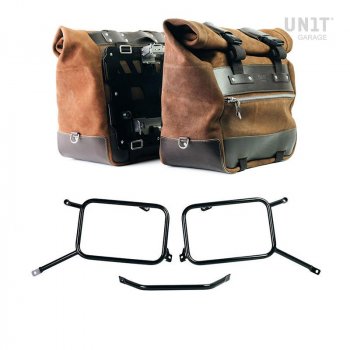 Paire de sacoches Cult en croûte de cuir 40L - 50L + Plaque Aluminium + Cadres de sacoches Aluminium Triumph Bonneville T120