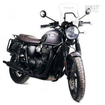 Paire de sacoches Cult en croûte de cuir 40L - 50L + Plaque Aluminium + Cadres de sacoches Aluminium Triumph Bonneville T120
