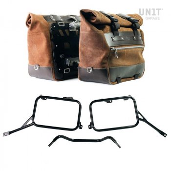 Paire de sacoches Cult en croûte de cuir 40L - 50L + Plaque Aluminium + Cadres de sacoches Aluminium Triumph Bonneville T120