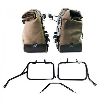 Paire de sacoches cavalières Cult en croûte de cuir 40L - 50L + Plaque Aluminium + Cadres de sacoches en aluminium Triumph Speed 400 & Scrambler 400 X