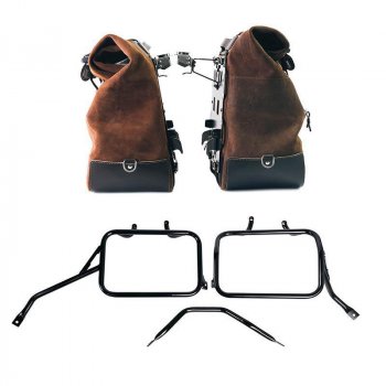 Paire de sacoches cavalières Cult en croûte de cuir 40L - 50L + Plaque Aluminium + Cadres de sacoches en aluminium Triumph Speed 400 & Scrambler 400 X