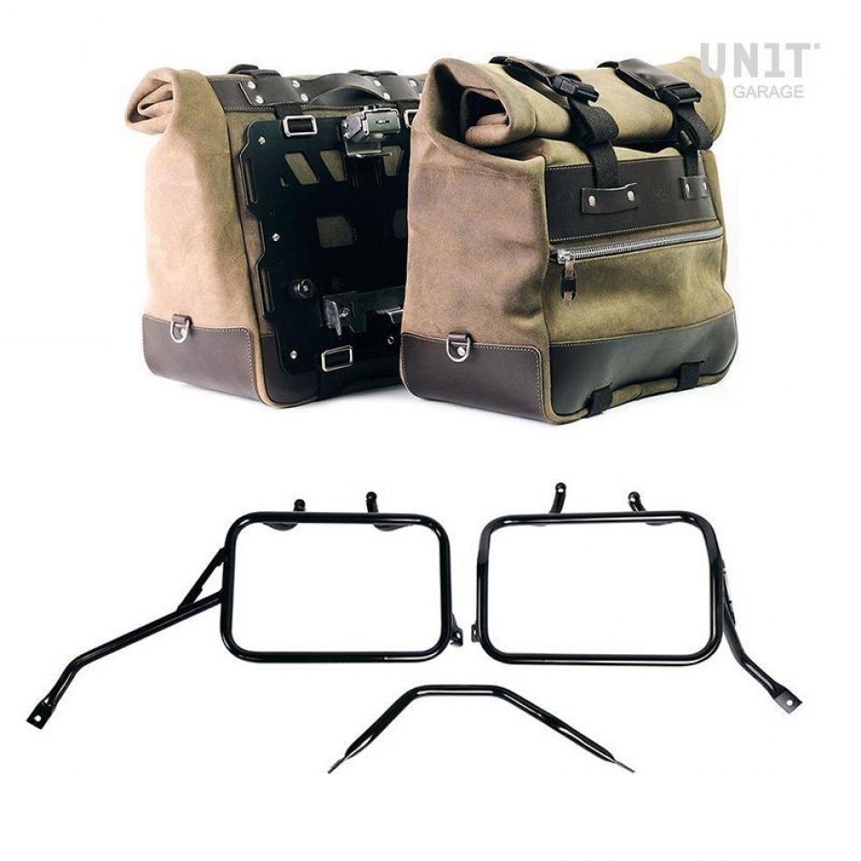 Paire de sacoches cavalières Cult en croûte de cuir 40L - 50L + Plaque Aluminium + Cadres de sacoches en aluminium Triumph Speed 400 & Scrambler 400 X
