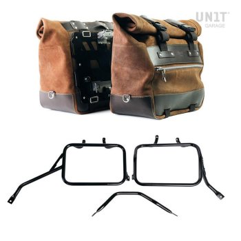 Paire de sacoches cavalières Cult en croûte de cuir 40L - 50L + Plaque Aluminium + Cadres de sacoches en aluminium Triumph Tracker 400