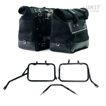 Paire de sacoches cavalières Cult en croûte de cuir 40L - 50L + Plaque Aluminium + Cadres de sacoches en aluminium Triumph Tracker 400