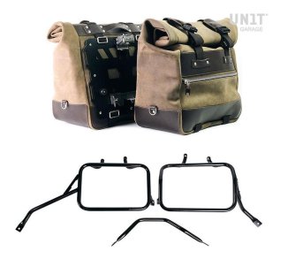 Paire de sacoches cavalières Cult en croûte de cuir 40L - 50L + Plaque Aluminium + Cadres de sacoches en aluminium Triumph Tracker 400