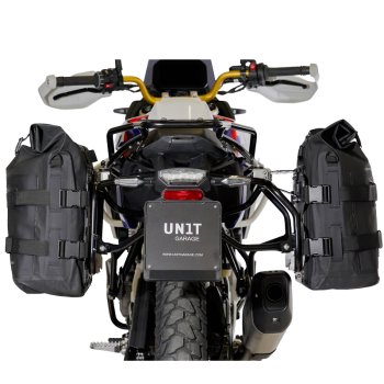 Deux sacoches cavalières Khali en TPU 35L - 45L + Paire de plaques aluminium + Cadres de sacoches en aluminium Atlas BMW F450GS