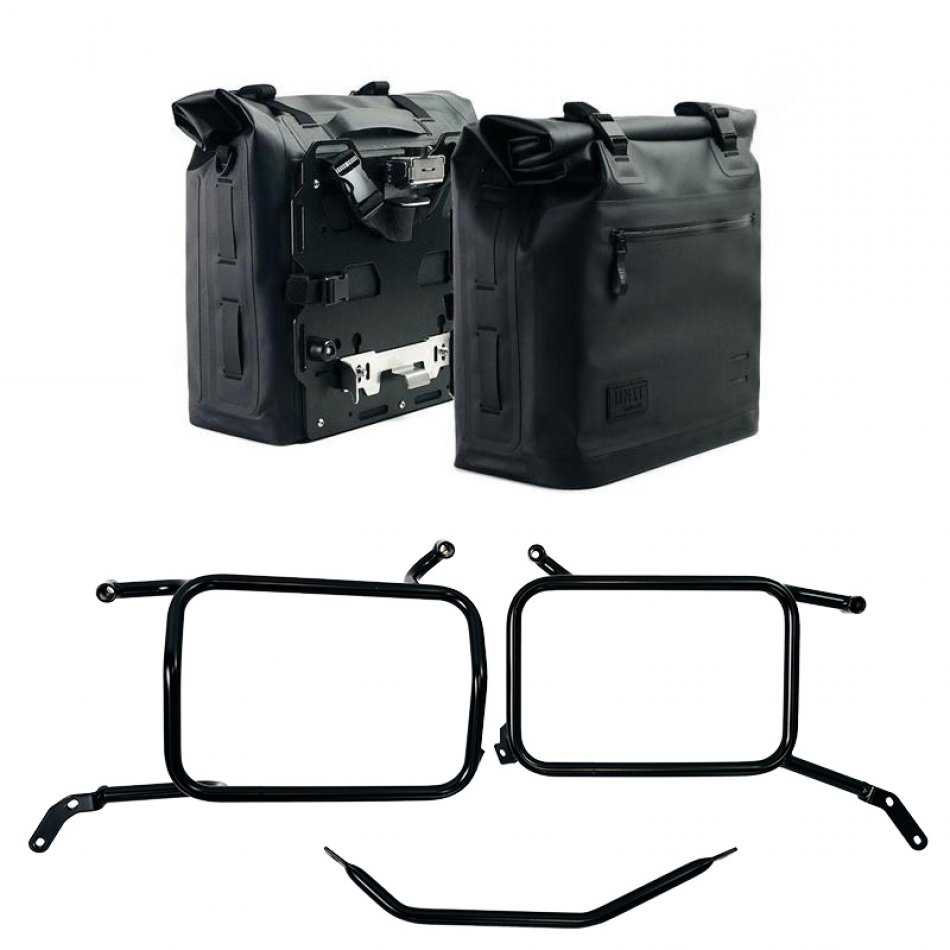 Deux sacoches cavalières Khali en TPU 35L - 45L + Paire de plaques aluminium + Cadres de sacoches en aluminium Moto Guzzi V85 TT (à partir de 2024)