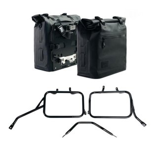 Deux sacoches cavalières Khali en TPU 35L - 45L + Paire de plaques aluminium + Cadres de sacoches en aluminium Triumph Tracker 400