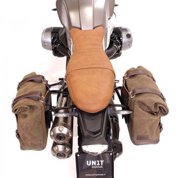 Deux sacs latéraux en cuir fendu + double cadre NineT