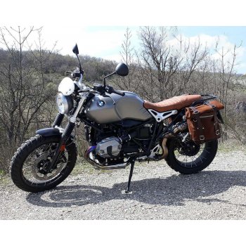 Deux sacs latéraux en cuir fendu + double cadre NineT