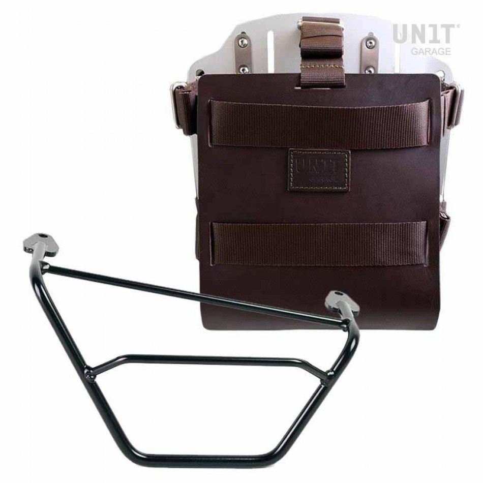 Porte-sac en aluminium avec façade en cuir réglable, attache rapide et cadre droit