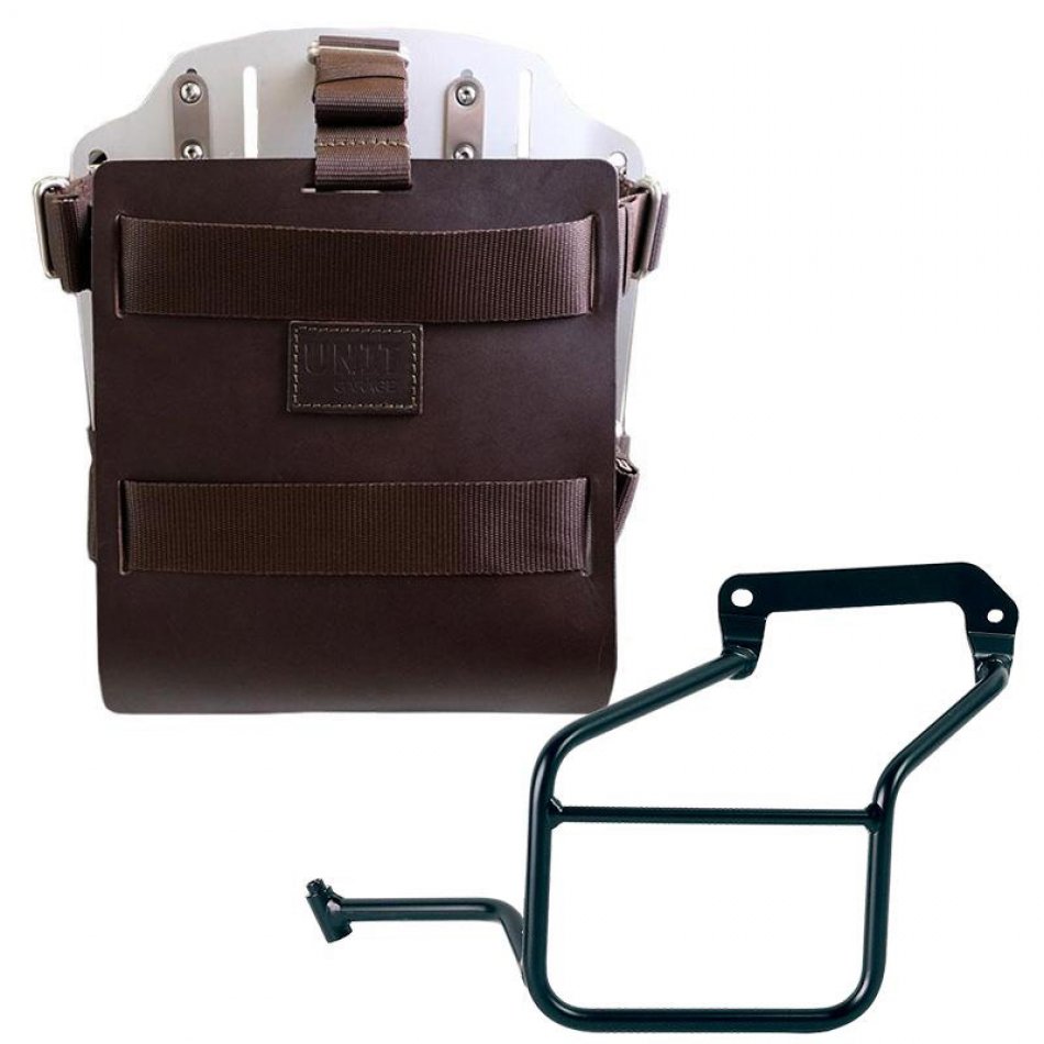 Porte-sac en aluminium avec façade en cuir réglable, attache rapide et cadre