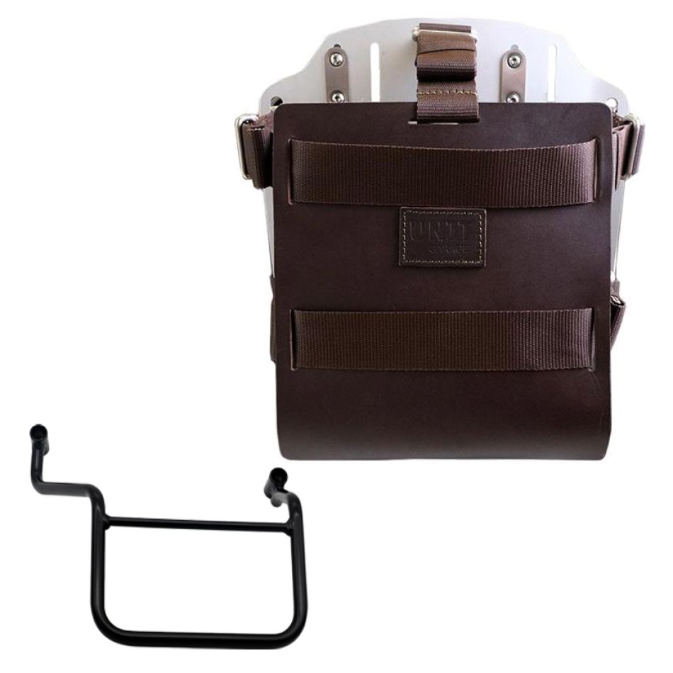 Support de sac en aluminium avec façade en cuir réglable et attache rapide + Cadre droit Honda Transalp 750 (à partir de 2023)