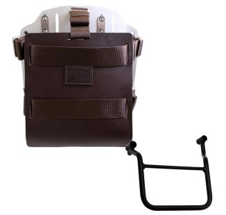 Support de sac en aluminium avec façade en cuir réglable et attache rapide + Cadre gauche Honda Transalp 750 (à partir de 2023)