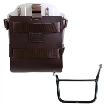 Support de sac en aluminium avec façade en cuir réglable et attache rapide + Cadre Moto Guzzi V85 TT (à partir de 2024) gauche